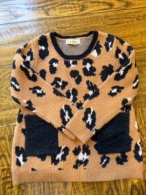 Tucker + Tate Girls Leopard Print Sweater — Tan, Black, White